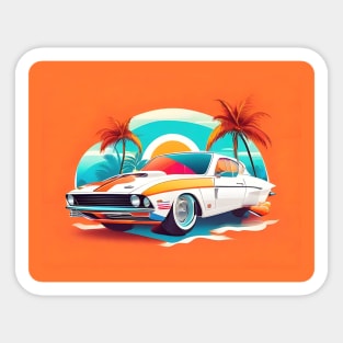 Beach sunset and classic car Sticker